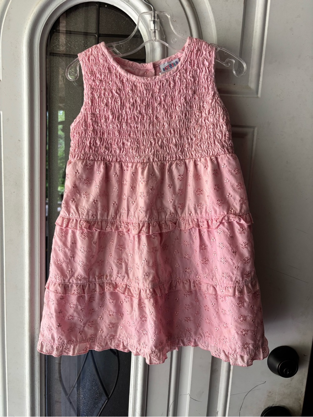 Okie Dokie Pink Smocked Tiered Eyelet Dress